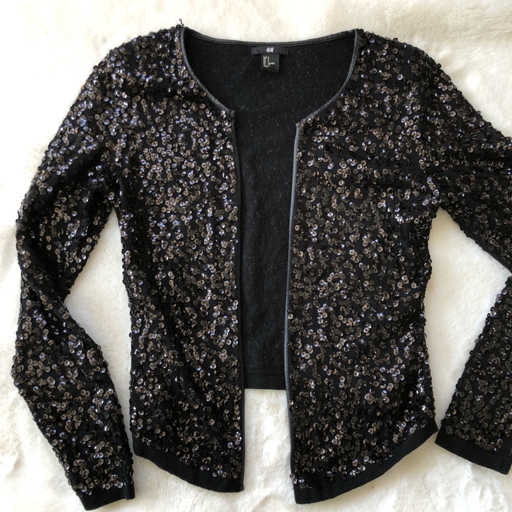 H&M Black Sequin Quarter Sleeve Sweater